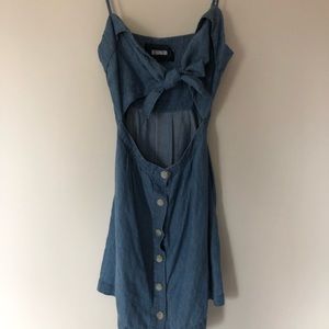 New Reformation 2 Miramar denim tie front dress